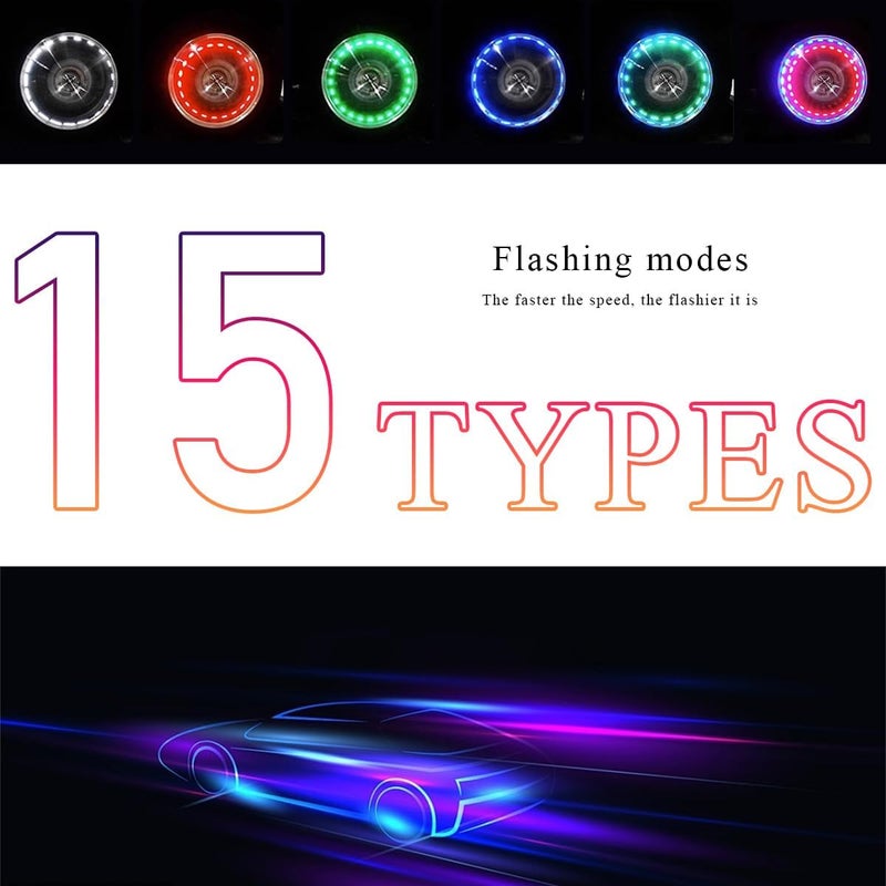 Wevdn 4 PCS Car Tire Wheel Lights, Colorful Solar LED Tire Valve Cap Lamp with Motion Sensor, Waterproof Flash Valve Stem Caps Lights for Cars, Truck, Bicycles, Motorcycles (4 PCS) - Image 5